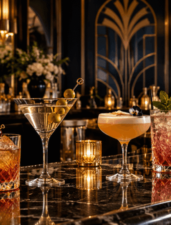 Cocktail recipe collection with martinis, margaritas, and old fashioned cocktails