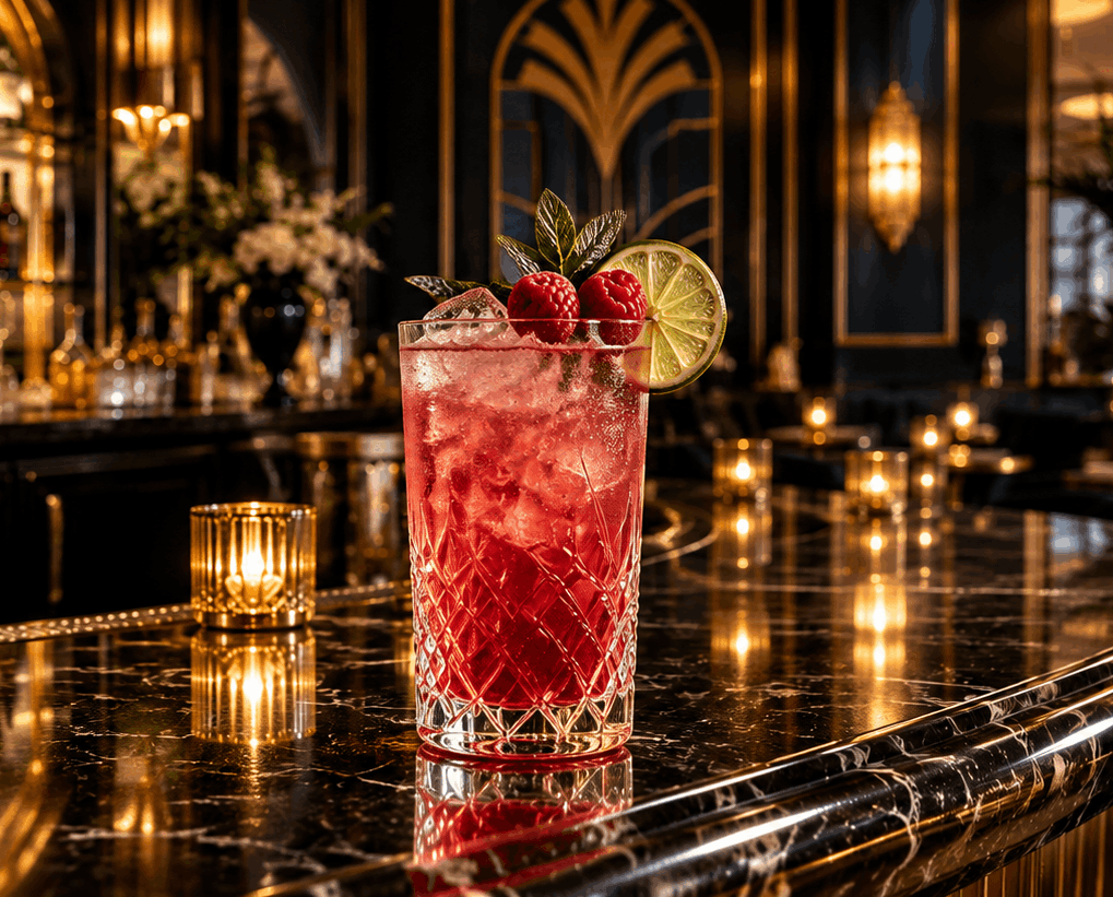 Hollywood cocktail recipe made with vodka, Chambord, triple sec, and sweetened lime juice