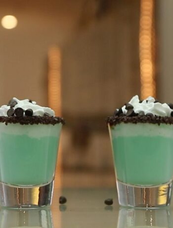 Two mint chocolate cocktails with whipped cream. Cocktails, Cocktail Servers, CocktailSevers.com