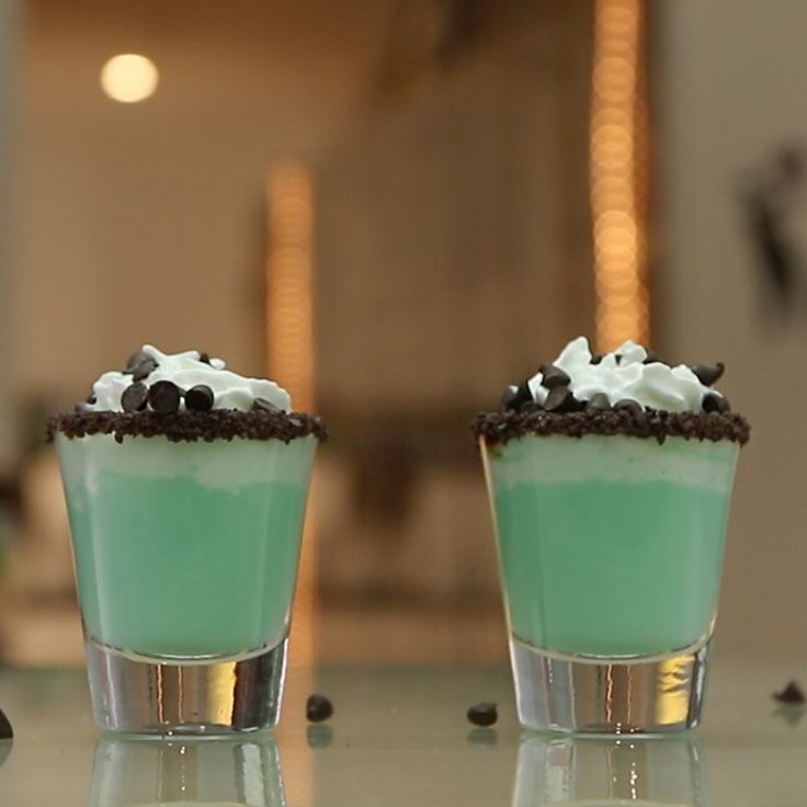 Two mint chocolate cocktails with whipped cream. Cocktails, Cocktail Servers, CocktailSevers.com