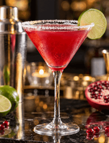 Pomapolitan cocktail recipe made with vodka, Cointreau, pomegranate juice, lime, 7-Up, and sweet and sour mix