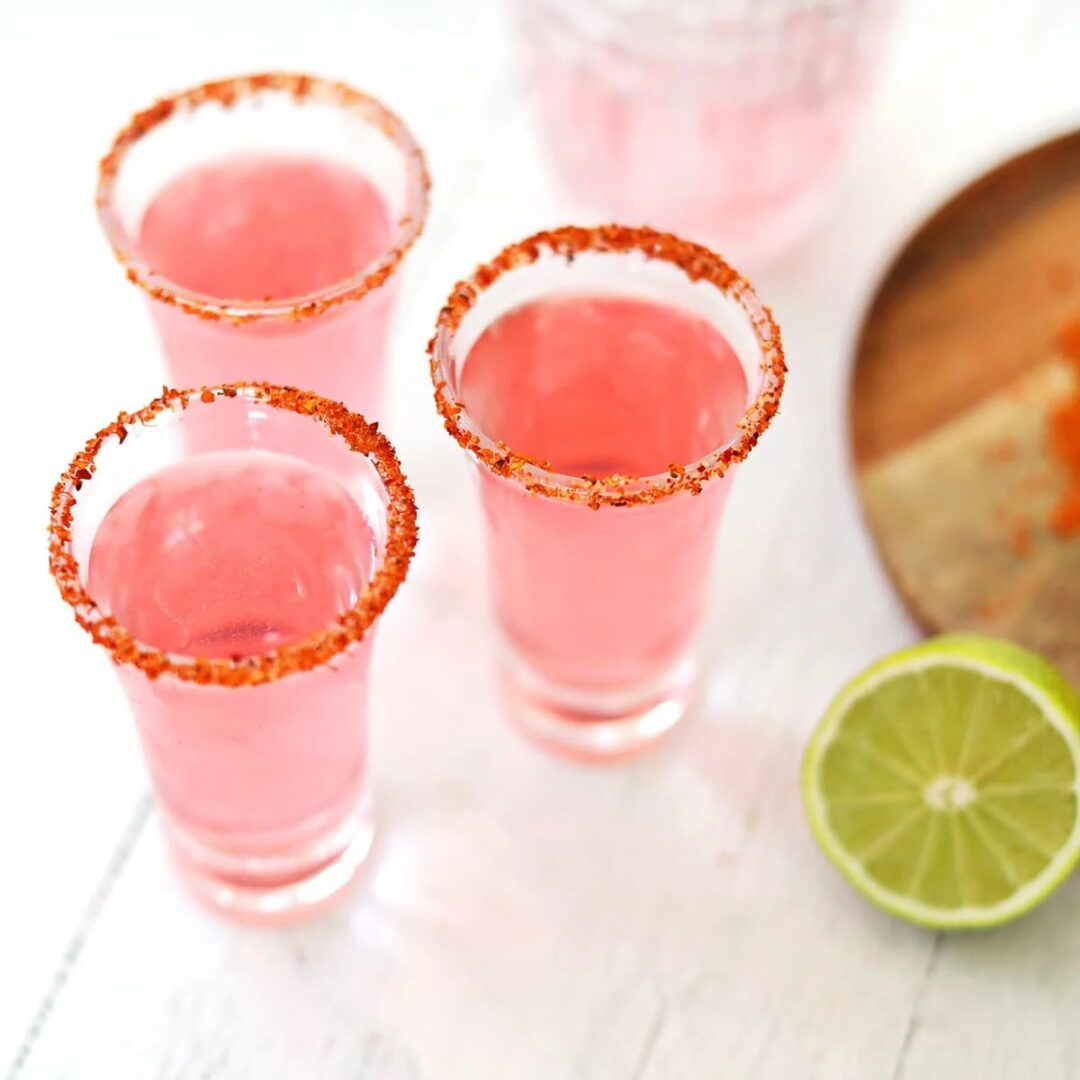 Pink cocktails with lime and salted rim. Cocktails, Cocktail Servers, CocktailSevers.com
